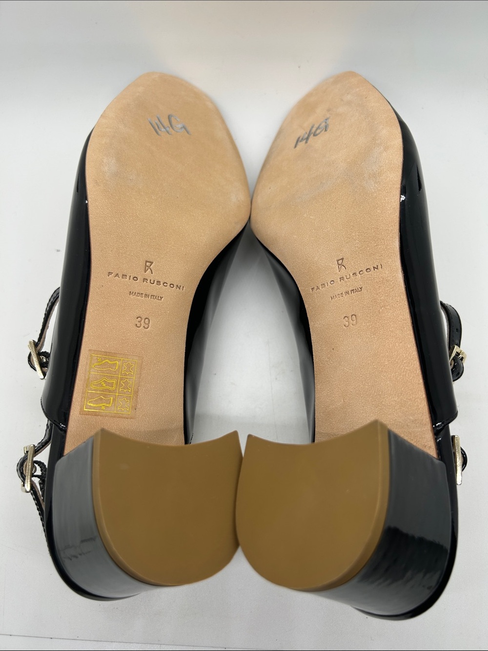 Fabio Rusconi Black Patent Square Toe Slingback Heels Shoes **Size 39/US 9**š„š„ - Picture 8 of 8